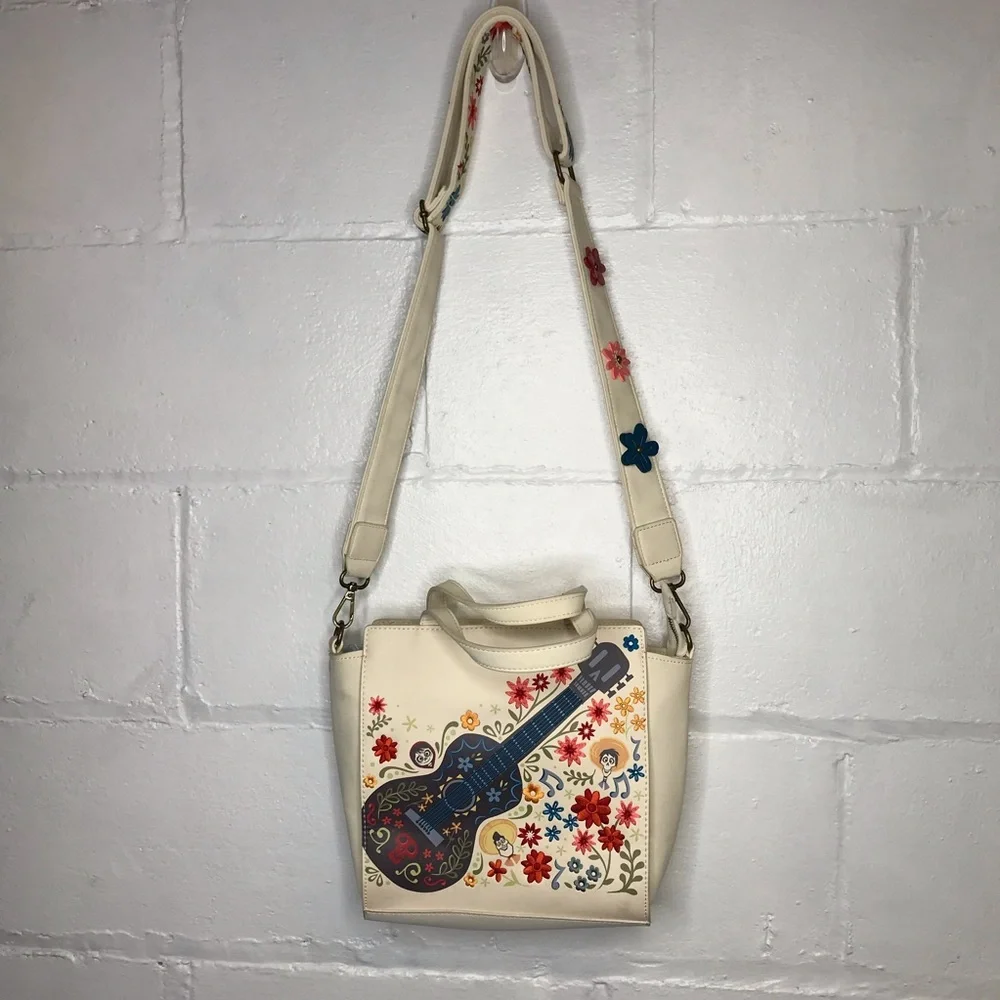Loungefly Disney Pixar Coco Floral Guitar Crossbody Bag Tote Purse - Picture 1 of 15